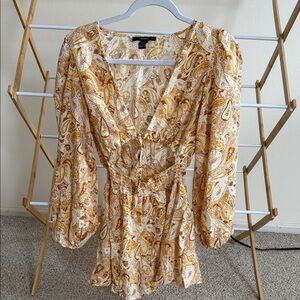 Forever 21 Yellow and Cream Paisley Romper